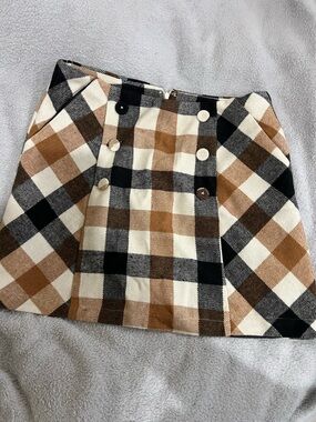 Forever 21 Black, Cream & Brown Plaid Button-Front Skirt